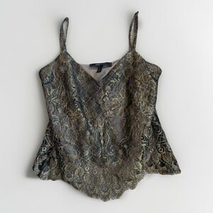BCBGMaxAzria Mady Metallic Lace Mesh Cami Tank Top XS Sheer